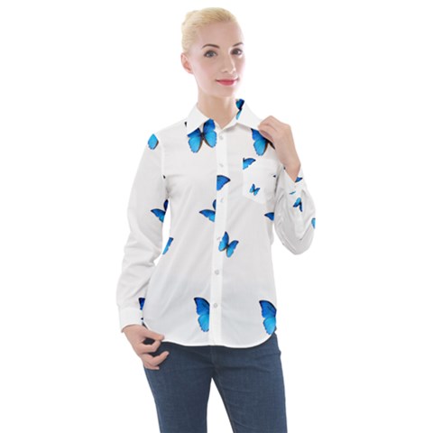 Butterfly-blue-phengaris Women s Long Sleeve Pocket Shirt by saad11