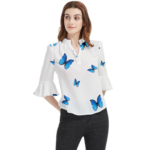 Butterfly-blue-phengaris Loose Horn Sleeve Chiffon Blouse by saad11