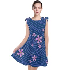 Flowers Floral Background Tie Up Tunic Dress by Maspions