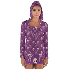 Skull Halloween Pattern Long Sleeve Hooded T-shirt by Maspions