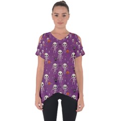 Skull Halloween Pattern Cut Out Side Drop T-shirt by Maspions