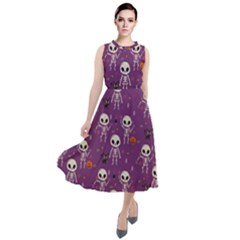 Skull Halloween Pattern Round Neck Boho Dress by Maspions