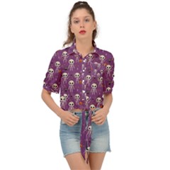 Skull Halloween Pattern Tie Front Shirt  by Maspions