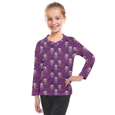 Skull Halloween Pattern Kids  Long Mesh T-shirt by Maspions