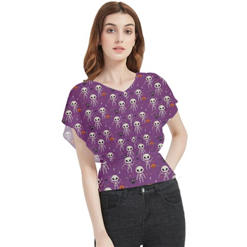 Skull Halloween Pattern Butterfly Chiffon Blouse by Maspions