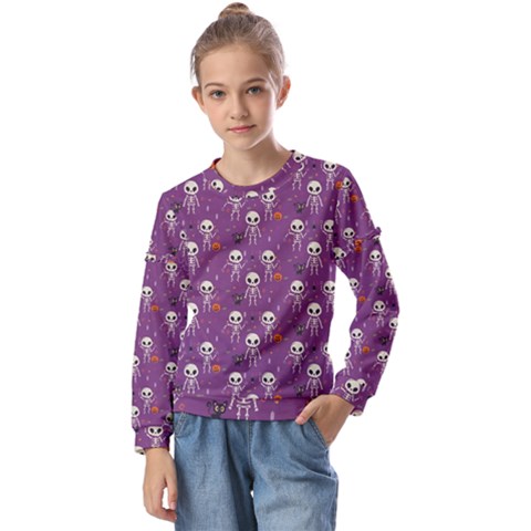 Skull Halloween Pattern Kids  Long Sleeve T-shirt With Frill  by Maspions