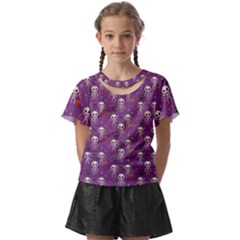 Skull Halloween Pattern Kids  Front Cut T-shirt by Maspions