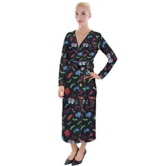 New Year Christmas Background Velvet Maxi Wrap Dress by Maspions