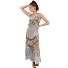 Boho Background Leaves Botanical V-neck Chiffon Maxi Dress by Maspions