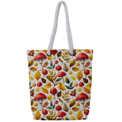 Mushroom Autumn Fall Full Print Rope Handle Tote (small) by Maspions