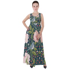 Spring Design With Watercolor Flowers Empire Waist Velour Maxi Dress by AlexandrouPrints