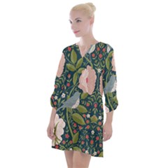 Spring Design With Watercolor Flowers Open Neck Shift Dress by AlexandrouPrints