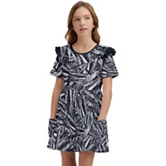 Monochrome Mirage Kids  Frilly Sleeves Pocket Dress by dflcprintsclothing