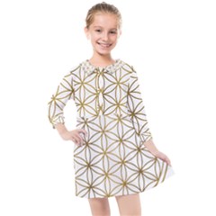 Gold Flower Of Life Sacred Geometry Kids  Quarter Sleeve Shirt Dress by Maspions