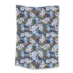 Blue Flowers Dark Blue Flowers Small Tapestry by DinkovaArt