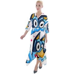 Super Bluey Quarter Sleeve Wrap Front Maxi Dress by avitendut