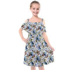 Blue Flowers Kids  Cut Out Shoulders Chiffon Dress by DinkovaArt