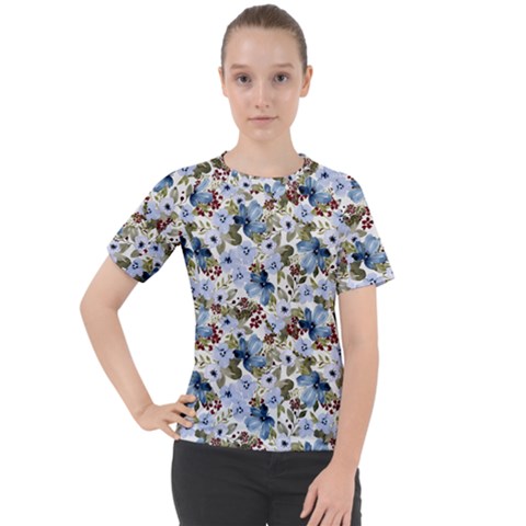 Blue Flowers Women s Sport Raglan T-shirt by DinkovaArt