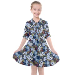 Blue Flowers 2 Kids  All Frills Chiffon Dress by DinkovaArt