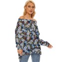 Blue Flowers 2 Off Shoulder Chiffon Pocket Shirt View3