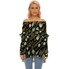 Sea Weed Salt Water Off Shoulder Chiffon Pocket Shirt by Maspions