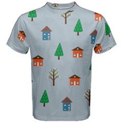 House Trees Pattern Background Men s Cotton T-shirt by Maspions