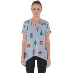 House Trees Pattern Background Cut Out Side Drop T-shirt by Maspions