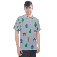 House Trees Pattern Background Men s Polo T-shirt by Maspions