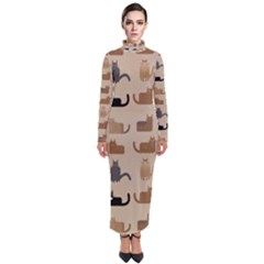 Cat Pattern Texture Animal Turtleneck Maxi Dress by Maspions