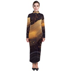 Abstract Gold Wave Background Turtleneck Maxi Dress by Maspions