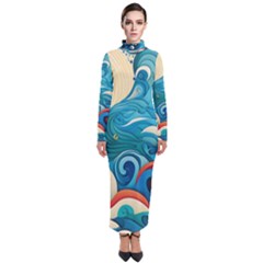 Waves Wave Ocean Sea Abstract Whimsical Turtleneck Maxi Dress by Maspions