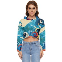 Waves Wave Ocean Sea Abstract Whimsical Women s Lightweight Cropped Hoodie by Maspions