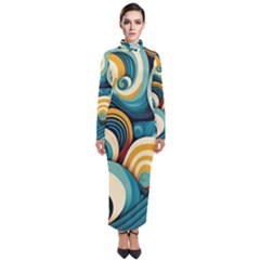 Wave Waves Ocean Sea Abstract Whimsical Turtleneck Maxi Dress by Maspions