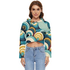 Wave Waves Ocean Sea Abstract Whimsical Women s Lightweight Cropped Hoodie by Maspions