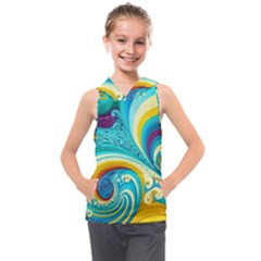 Abstract Waves Ocean Sea Whimsical Kids  Sleeveless Hoodie by Maspions