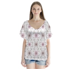 Pattern Texture Design Decorative V-neck Flutter Sleeve Top by Grandong