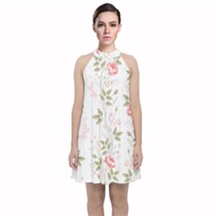 Flowers Roses Pattern Nature Bloom Velvet Halter Neckline Dress  by Grandong