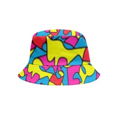 Colorful-graffiti-pattern-blue-background Inside Out Bucket Hat (kids) by designsbymallika