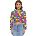 Colorful-graffiti-pattern-blue-background Women s Lightweight Cropped Hoodie View1