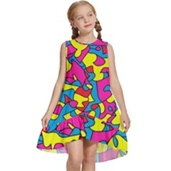 Colorful-graffiti-pattern-blue-background Kids  Frill Swing Dress by designsbymallika