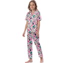 Multi Colour Pattern Kids  Satin Short Sleeve Pajamas Set View1