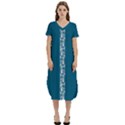 Peacock Blue White Koru T-Shirt Midi Dress With Pockets View1