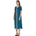 Peacock Blue White Koru T-Shirt Midi Dress With Pockets View2