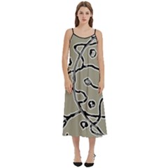 Sketchy Abstract Artistic Print Design Casual Spaghetti Strap Midi Dress by dflcprintsclothing