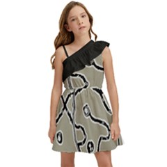 Sketchy Abstract Artistic Print Design Kids  One Shoulder Party Dress by dflcprintsclothing