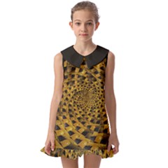 Spiral Symmetry Geometric Pattern Black Backgrond Kids  Pilgrim Collar Ruffle Hem Dress by dflcprintsclothing