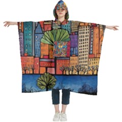 City New York Nyc Skyscraper Skyline Downtown Night Business Urban Travel Landmark Building Architec Women s Hooded Rain Ponchos by Posterlux