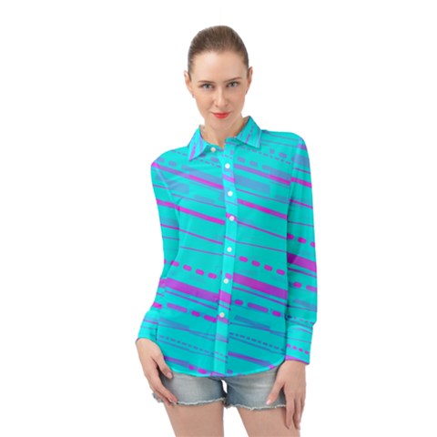 Wave Stripe Pattern Design Aqua Long Sleeve Chiffon Shirt by Ndabl3x