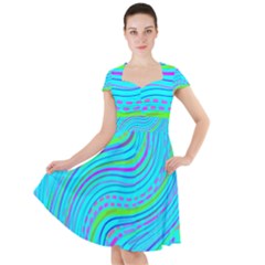 Pattern Swirl Pink Green Aqua Cap Sleeve Midi Dress With Pockets by Ndabl3x