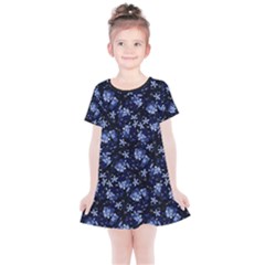 Stylized Floral Intricate Pattern Design Black Backgrond Kids  Simple Cotton Dress by dflcprintsclothing